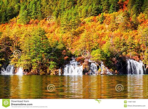 Beautiful View Of Waterfalls And Lake With Crystal Clear Water Stock