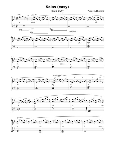 Solas Jamie Duffy Sheet Music For Piano Solo Easy