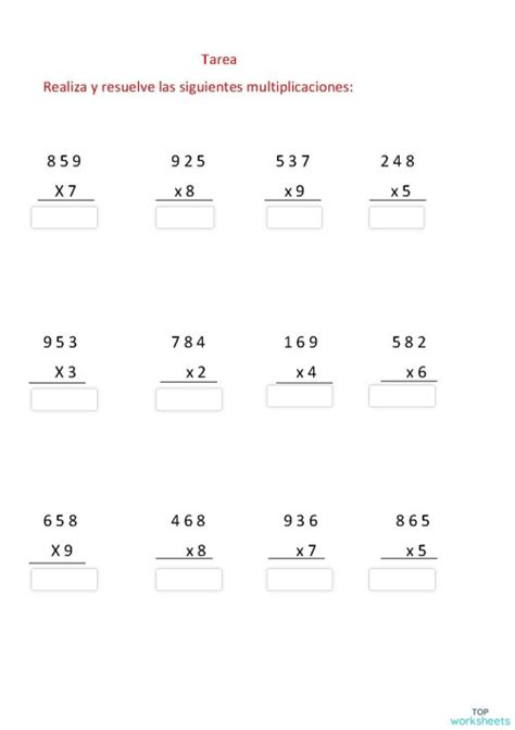 Multiplicaciones Con Una Cifra Ficha Para Imprimir Topworksheets