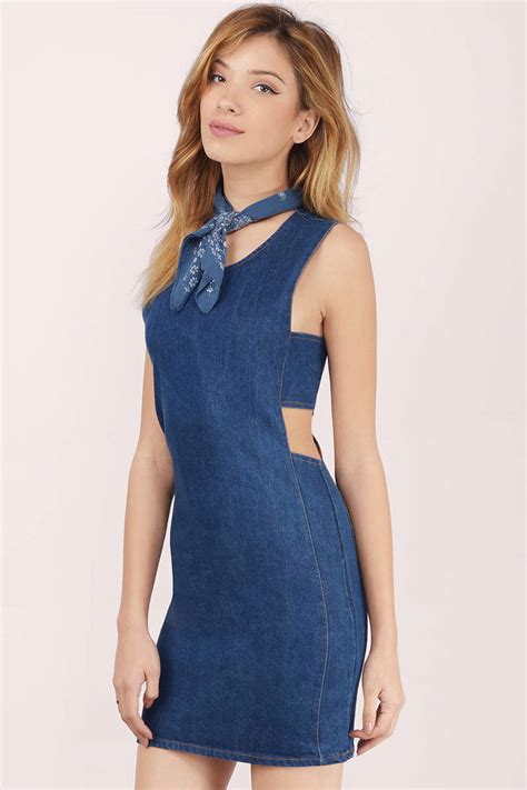 Dark Wash Dress Blue Dress Denim Chambray Dress Bodycon Dress