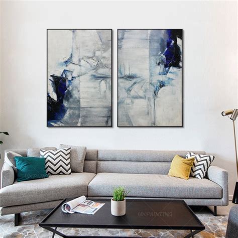 Framed Wall Art Set Of 2 Wall Art Abstract Blue Paintings On Etsy