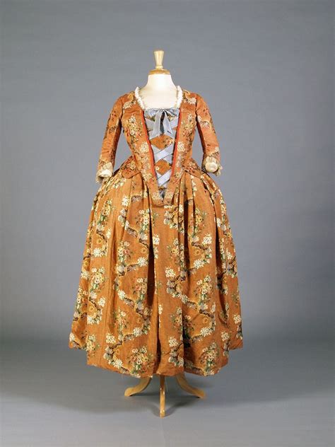 C 1745 Italian Orange Floral Bodice And Skirt Banded Together With Golden Ribbon Internal