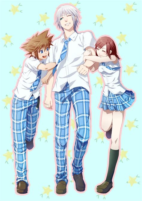 Media Sora Riku And Kairi In School Uniforms Art By P Rkingdomhearts
