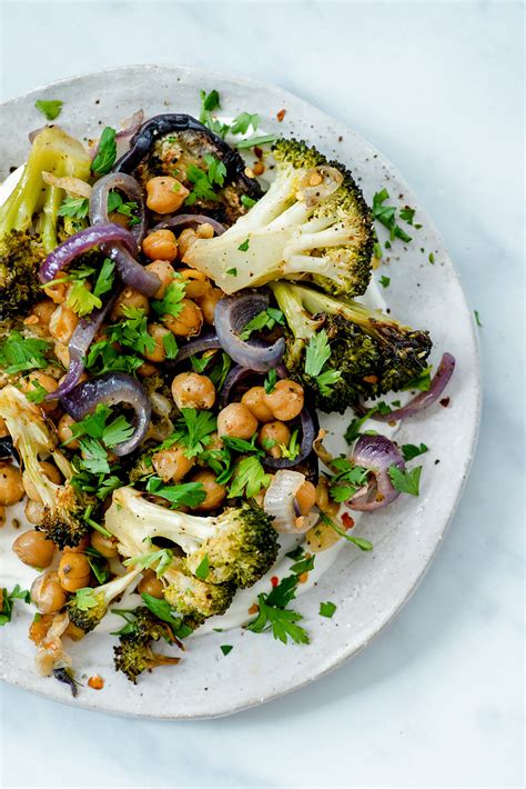 Grilled Aubergine Roasted Chickpea Broccoli Salad With Homemade Labneh