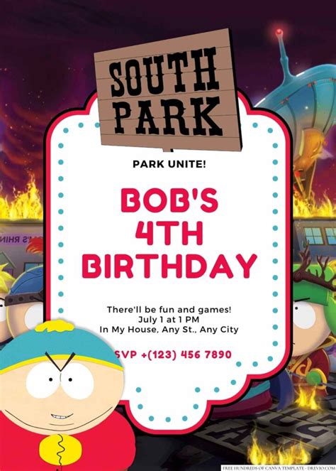 Eric Cartman South Park Birthday Invitation Download Hundreds Free