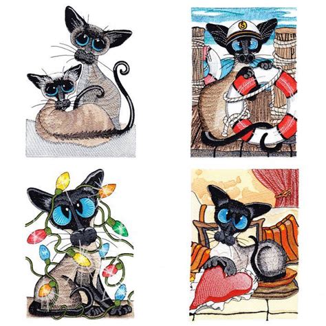 Siamese Cats By Amylyn Bihrle Set 2 Machine Embroidery Machine