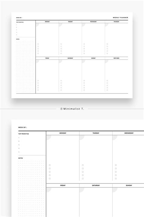Weekly Planner Printable To Do List And Undated One Week Work Schedule