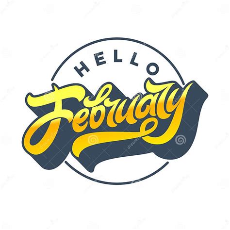 Gold Letters Hello February With Circle Frame On White Isolated