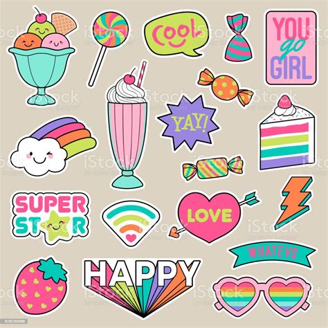 What are your sticker promotional goals. Set Of Girl Fashion Patches Cute Colorful Cartoon Badges ...