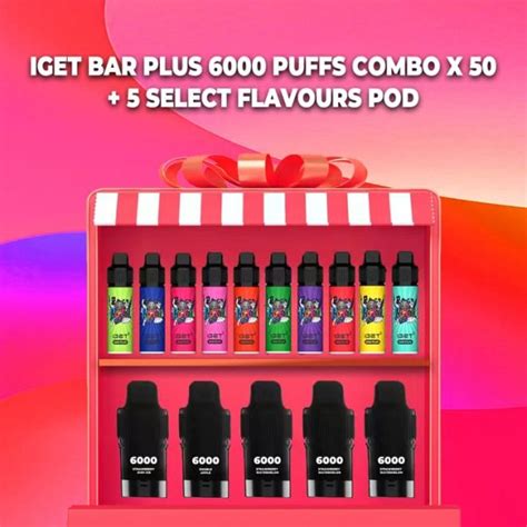 Buy Iget Bar Plus 6000 Puffs Combo X 50 5 Pod Selected Flavours