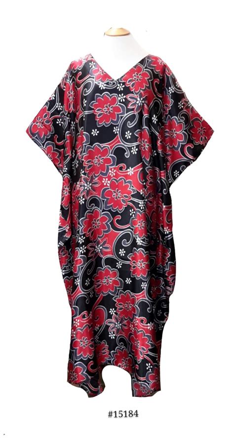 Ladies Black With Red Floral Print Soft Silky Satin Long Kaftan One Size Fit All Uk 10 32