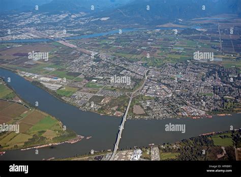 Aerial View Of The Golden Ears Bridge Crossing The Fraser River In