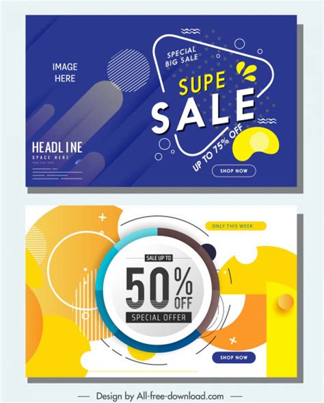 Sale Banners Templates With Bright Colorful Design Vectors Graphic Art