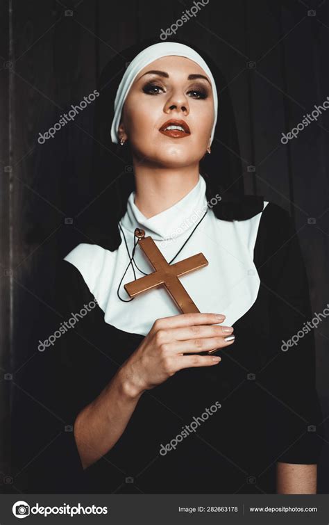 Sexy Nun Prays Indoor Beautiful Babe Holy Babe Stock Photo By