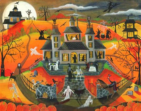 Calling All Spookables Halloween Folk Art Print
