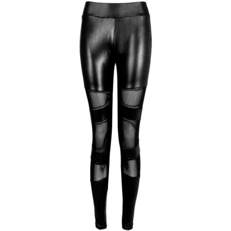 boohoo scarlett leather look mesh insert leggings 12 liked on polyvore featuring pants