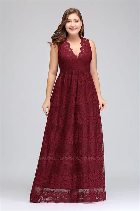 Plus Size Lace V Neck Burgundy Bridesmaid Dress Bmbridal Ruffles