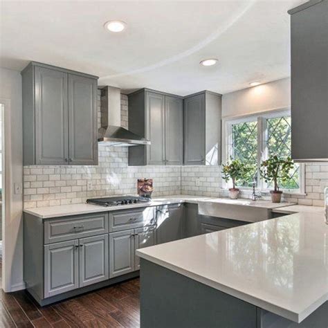 In just a few minutes you can be assembling the cabinets in your home. Small Kitchen With Gray Cabinets Image - Dream House