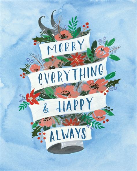 Merry Everything And Happy Always Floral Ribbon Watercolor Etsy