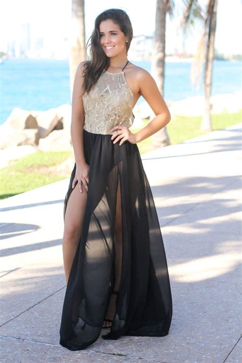 Black And Gold Maxi Dress With Open Back Maxi Dresses Saved By The