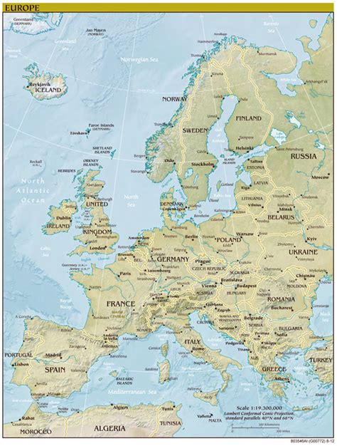 Large Detailed Political Map Of Europe With Relief Capitols And Major