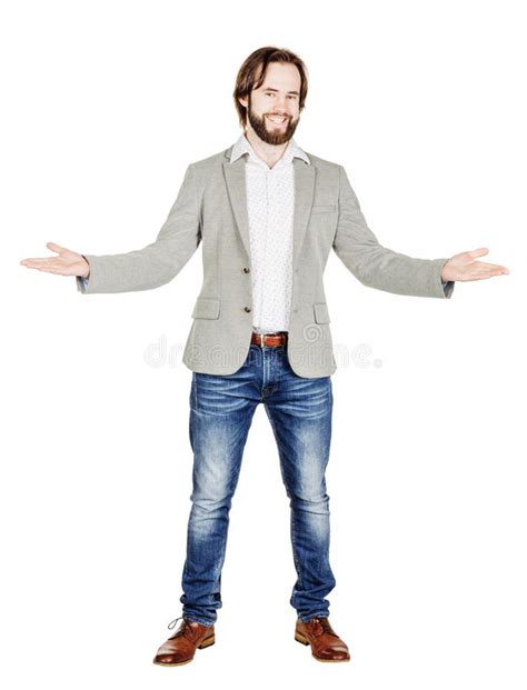 Bearded Man Wave Hand Welcome Human Emotion Expression And Life Stock