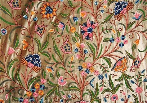 Velvet Crewel Embroidered Fabric Olive Multicolor Cv202 Best Of Kashmir