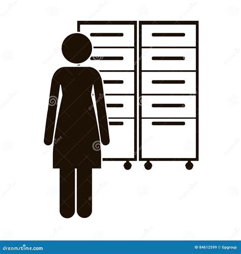Black Silhouette Archiver With Filling Cabinet Stock Vector