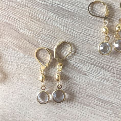 Nickel Free Minimalist Earrings With Clear Rhinestone In Full Color