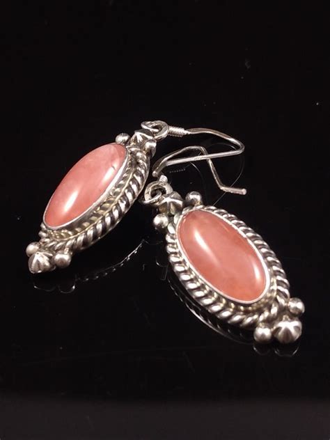Vintage Sterling Silver Signed T Skeets Pink Coral Dangle Earrings