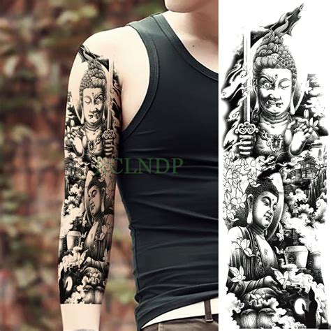 Waterproof Temporary Tattoo Sticker Eye Clock Bird Pagoda Full Arm Large Size Fake Tatto Flash
