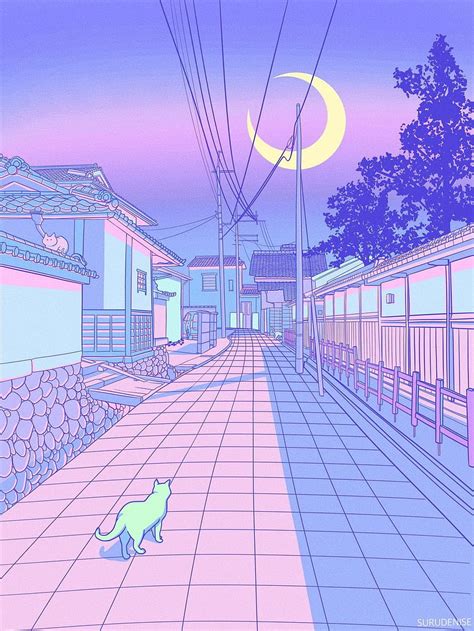 Pastel Japan Cats And Alleyways Illustrations Aesthetic Japan Anime
