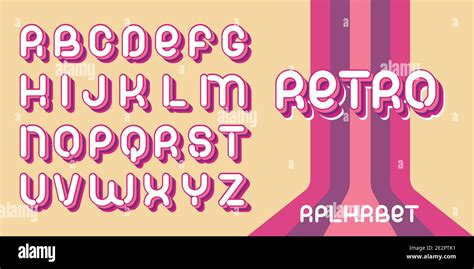 Retro Font Letters Of 70s 80s Aesthetics Vector Alphabet In Layered