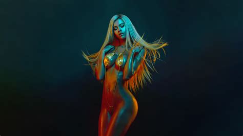 Wallpaper Juju Bahreis Women Model Sling Bikini Slingshot Body Oil Oiled Body Blonde