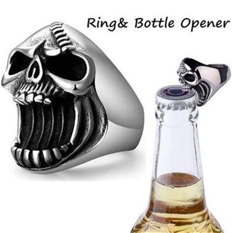 buy men skeleton stainless steel scar jaw punk gothic skull rings bottle opener rings opener at