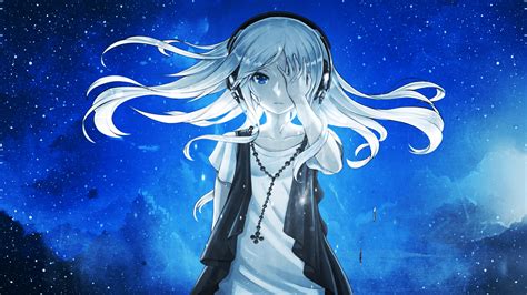 Wallpaper Illustration Anime Girls Stars Blue Screenshot
