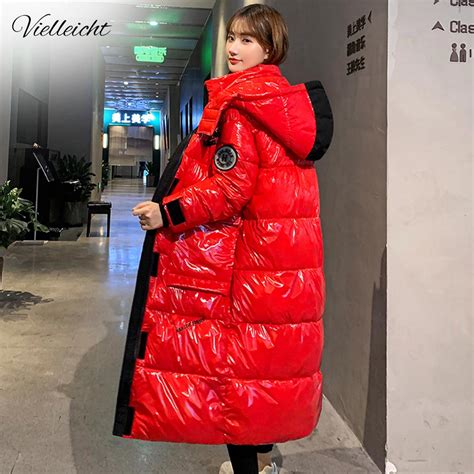 vielleicht 2021 hooded ladies coat x long parkas oversize winter jacket women glossy winter