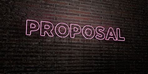 Proposal Realistic Neon Sign On Brick Wall Background 3d Rendered