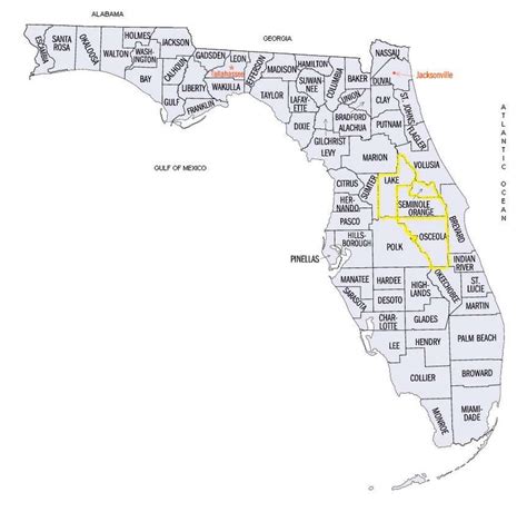 Mapa De Los Condados De Florida Y Del área Metropolitana De Orlando
