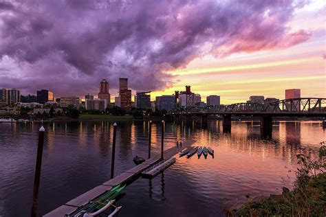 Sunset Over Portland Oregon Downtown Waterfront Photograph By David Gn