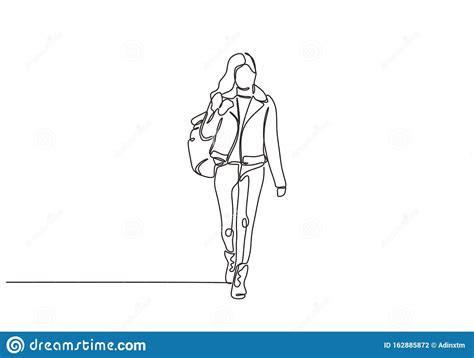 Continuous One Line Drawing Of College Girl Walking Vector Minimalism ...