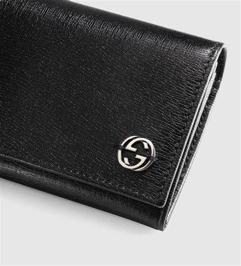 Gucci Leather Long Coin Wallet With Printed Interior In Black For Men