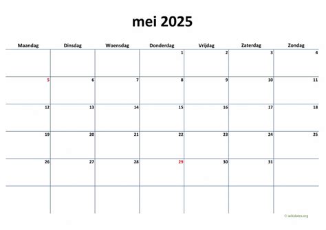 Kalender Mei 2025 Niederlande
