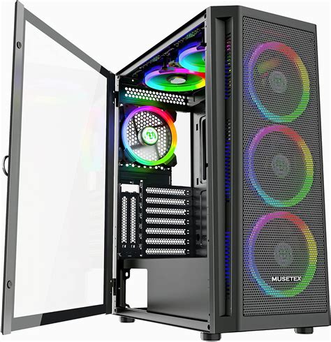 Musetex Mid Tower Atx Pc Case With 6 X 120 Mm Argb Fans Mesh Computer