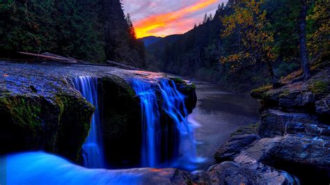 Beautiful Sunset Ower Waterfall Nature Hd Wallpaper 1790968 Chainimage