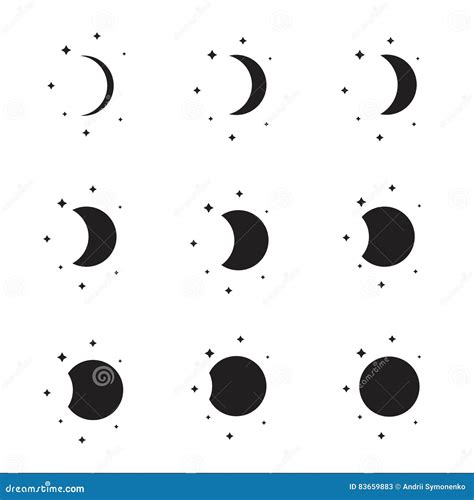 Moon Phases Silhouette Set Stock Vector Illustration Of Calendar
