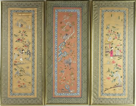 Three Vintage Chinese Silk Embroideries Lot 1056557 Allbids