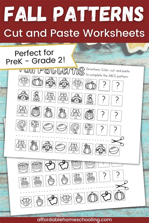 Free Printable Fall Cut And Paste Pattern Worksheets