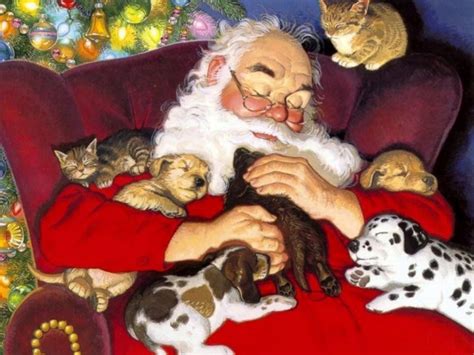 Santa With Puppies And Kittens Christmas Wallpaper 9348168 Fanpop