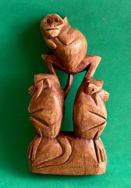 Vtg Three Wise Monkeys Hear See Speak No Evil Sculpture Wooden Carved